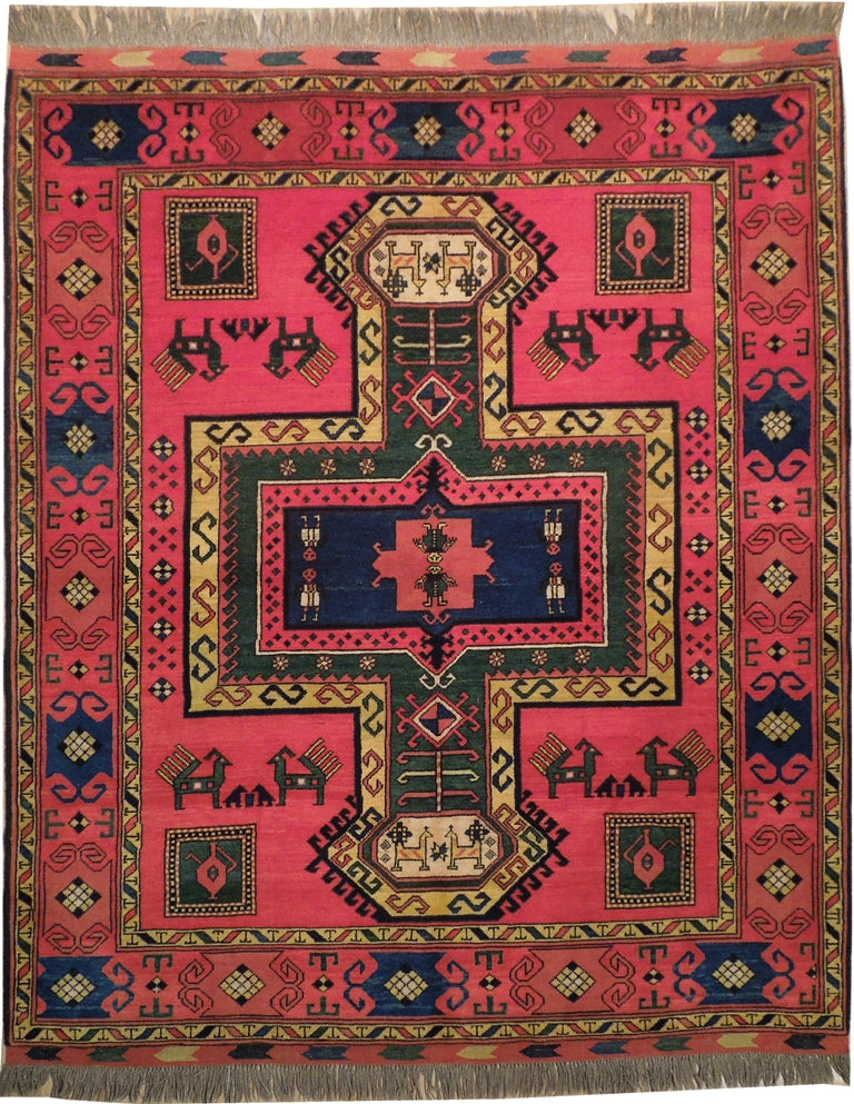 5.7 x 6.8 Hand-Knotted Afghanistan Kazak Rug