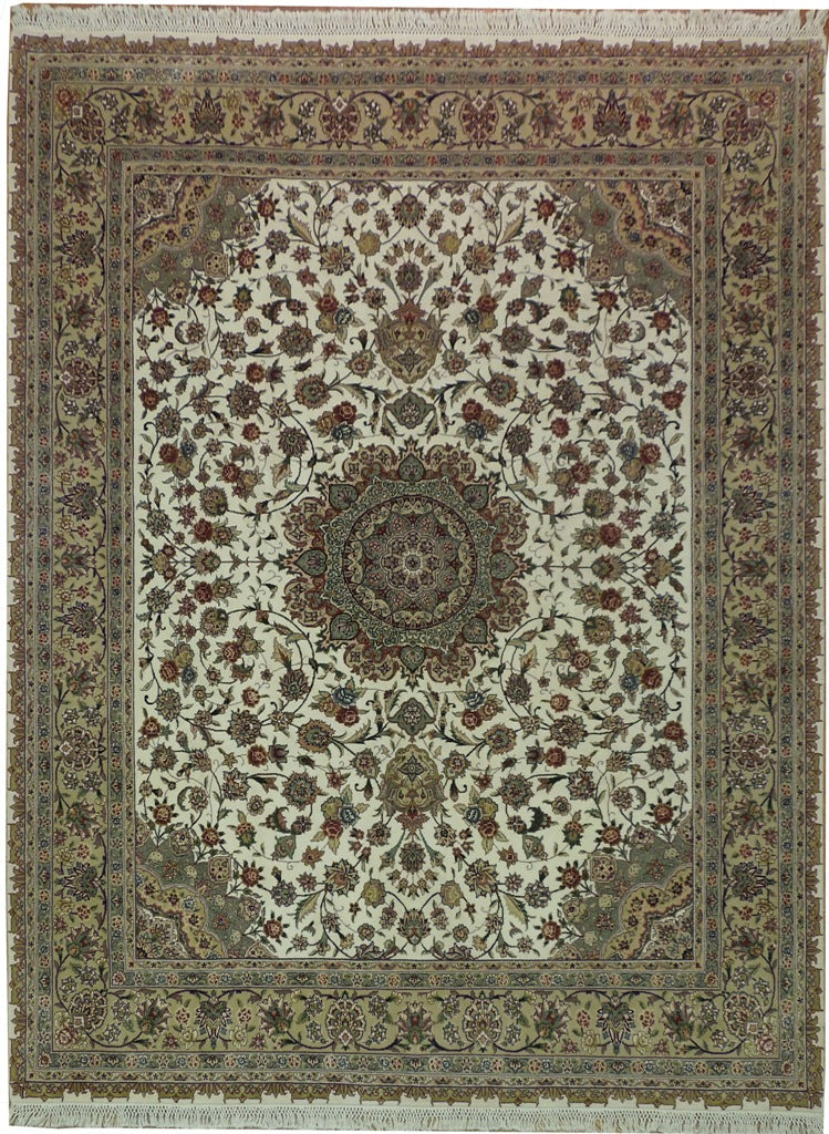 7.9 x 10 Fine Quality Wool and Silk Hand-Knotted Sino Tabriz Rug