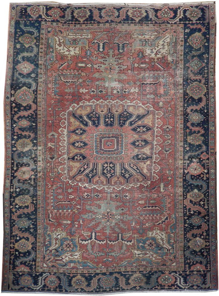 8.9 x 11.8 Authentic Persian Serapi Bakhshayesh Rug 1930's