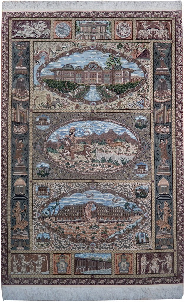 7 x 10.4 Authentic Persian Tabriz Rug Pictorial Iran Fine 400 Kpsi #PIX-21970