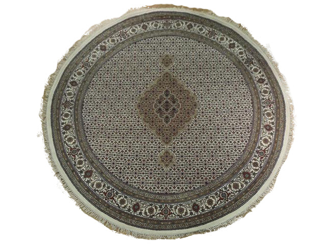7 Feet ROUND Wool and Silk Tabriz Mahi Hand-knotted Rug 6.8 x 6.8 #PIX-15784