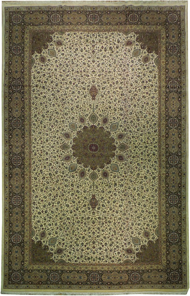 13.6 x 20.7 Persian Tabriz Rug Sheik Safi Ivory Green 400KPSI #PIX-17150