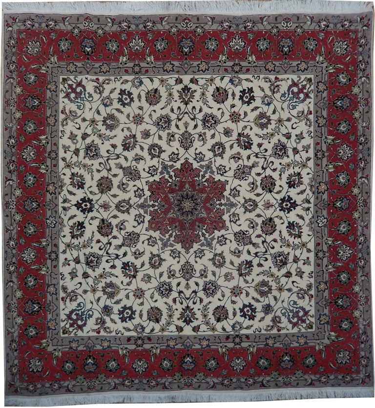 6.6 x 6.6 Square Authentic Persian Tabriz Rug Handmade Iran Wool and Silk 400 KPSI #PIX-21859