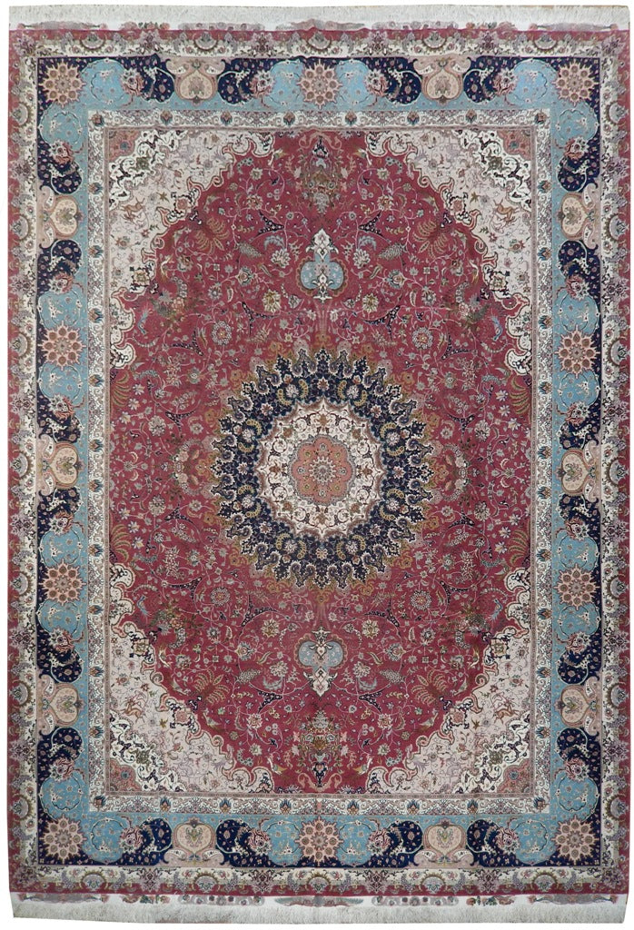9.7 x 13.8 Super High Quality 70 Raj Authentic Persian Tabriz Rug Handmade Iran Wool and Silk on Silk 500 KPSI #PIX-21912