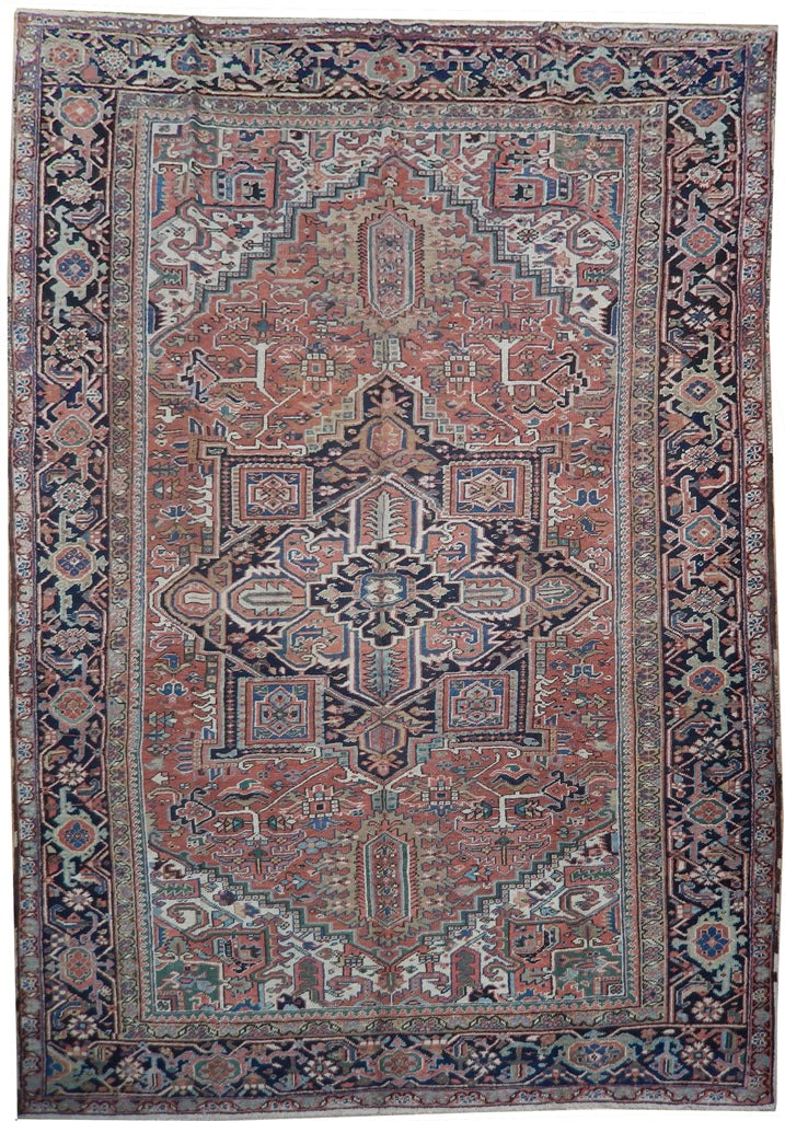 8 x 11 Authentic Persian Heriz Serapi Rug 1950's