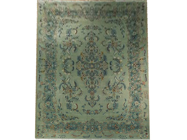 7.9 x 10.7 GREEN Persian Kashan Rug #PIX-15330