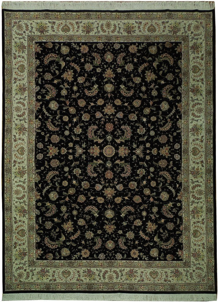 8.7 x 11.7 Wool and Silk Handmade Rug Black #PIX-17451