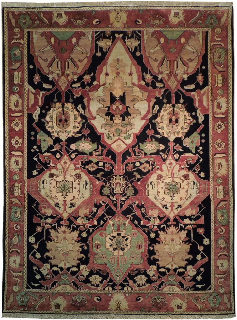 9 x 12 Great Zigler Peshawar New Rug Hand-Knotted Afghanistan Reproduction Black #PIX-18418