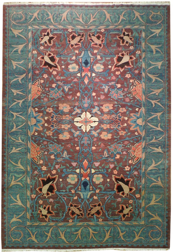 11.8 x 17 Chobi Peshawar Oushak Rug Handmade Pakistan Brown Green Rust #PIX-20099