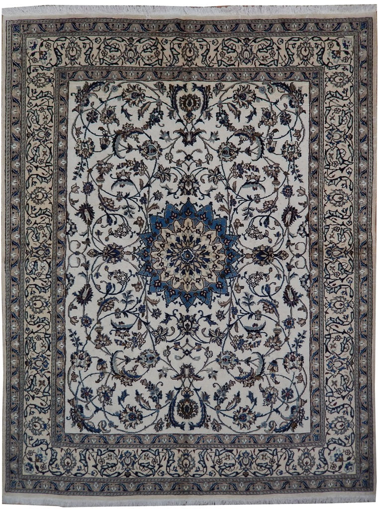6.5 x 8 Authnetic Persian Nain Carpet 9 LA  Handmade Iran Wool and Silk #PIX-22017