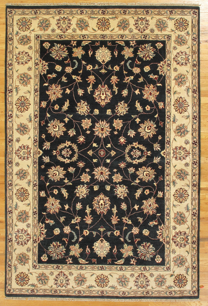 6 x 9.2 Quality Handmade Wool and Silk Rug BLACK #PIX-26274