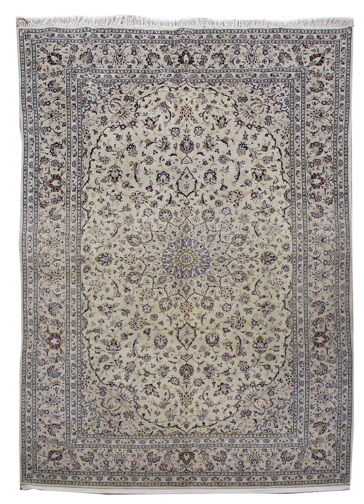 8.1 x 11.7 Signed Authentic Persian Ivory Kashan Rug #B-80997