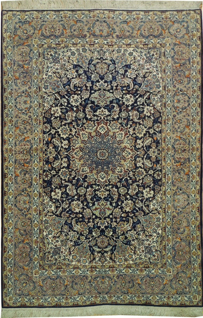 5.2 x 7.9 Authentic Persian Esfahan Rug Wool and Silk #PIX-16693