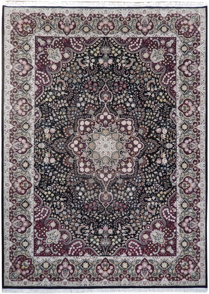 8.9 x 12 Fine Handmade Rug Wool and Silk BLACK