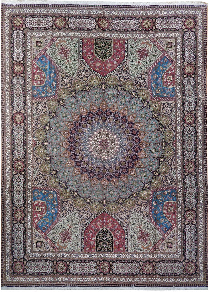 9.10 x 13.3 Super Quality Authentic Persian Tabriz Rug Wool and Silk on Silk Amazing Gonbad Dom Design #PIX-21921