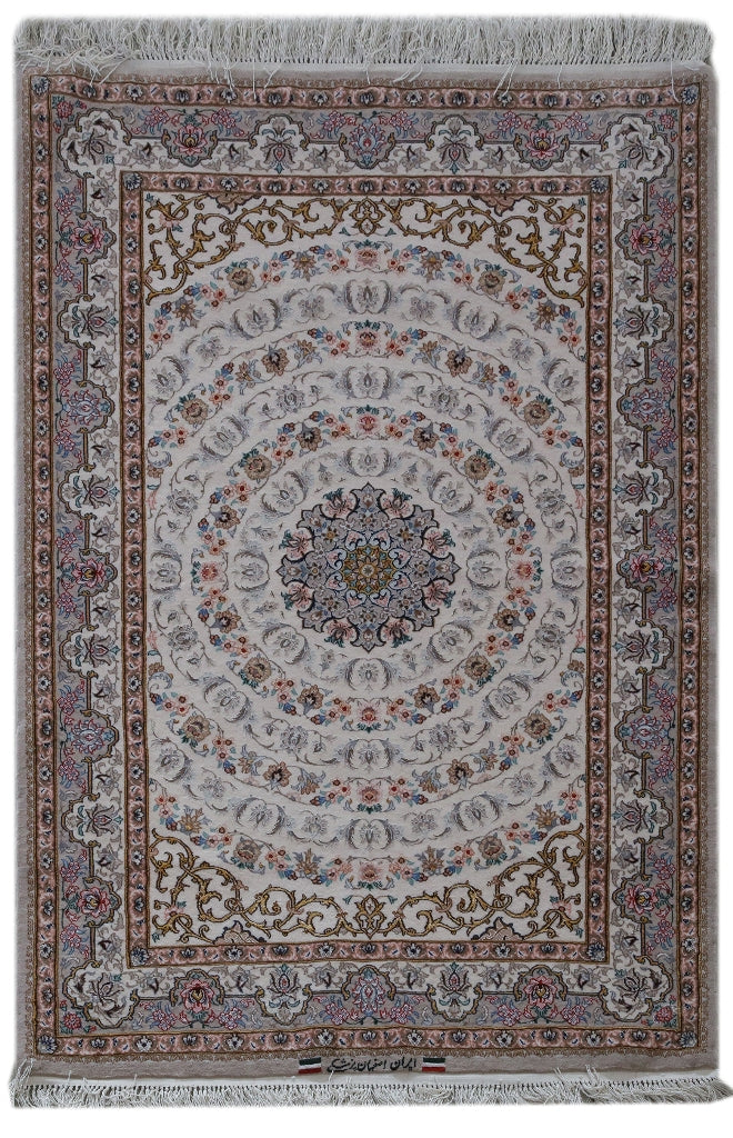 3.7 x 5.6 SIGNED Super Fine Quality Authentic Persian Esfahan Rug Wool and Silk 500 KPSI