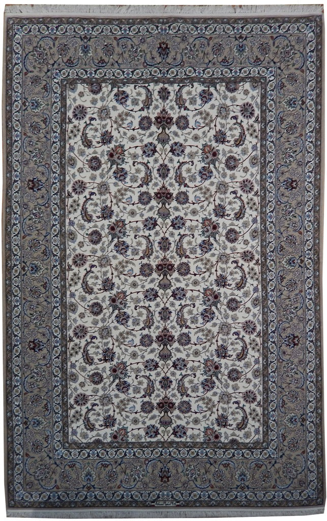 6.7 x 10 Signed Authentic Persian Esfahan Rug Wool and Silk on Silk 500 Kpsi Iran