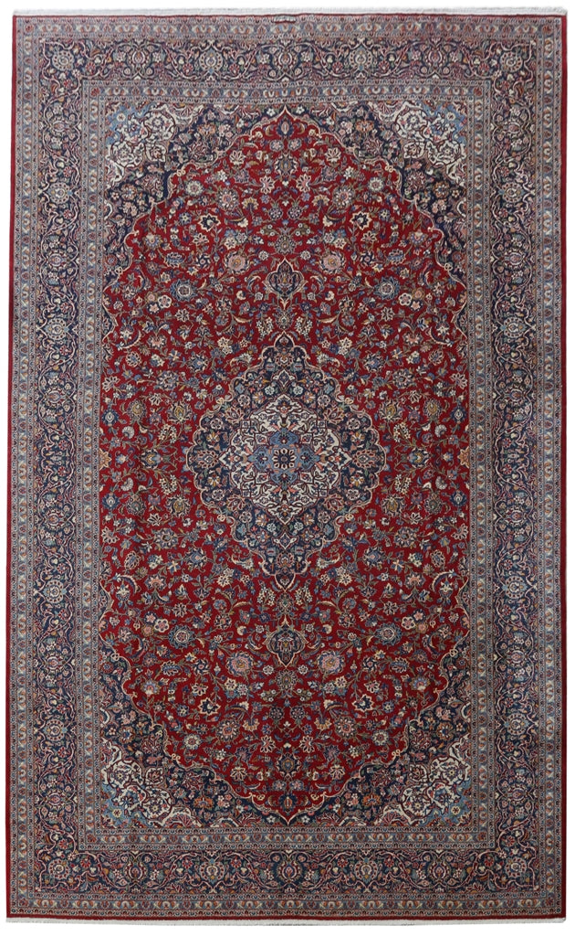 10.3 x 16.7 SIGBNED Persian Kashan Rug Authentic Red Blue #B-81157