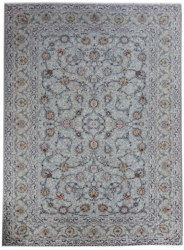 8.6 x 11.6 SIGNED Authentic Persian Kashan SIGNED Rug LIGHT GREEN #B-81118