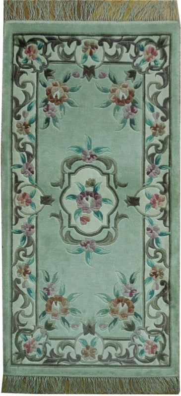 2 x 4 Light Green Handmade Rug Aubusson Bamboo Silk #PIX-17545