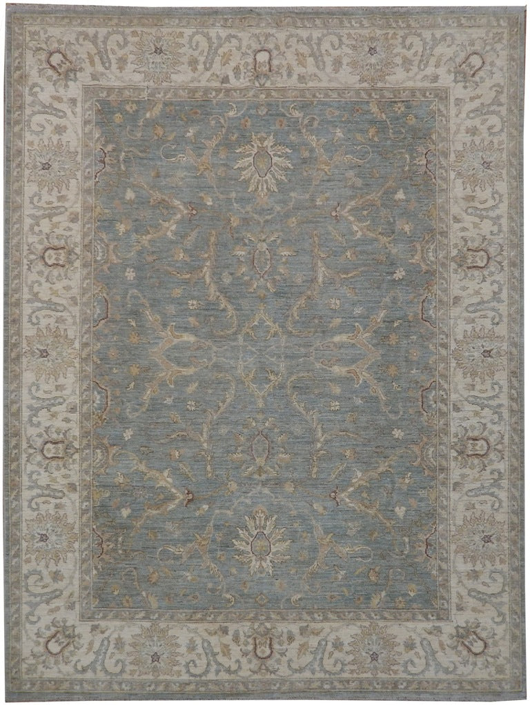 8 x 9 Natural Quality Wool Hand-Knotted Chobi Zigler Peshawar Rug Gray Green 