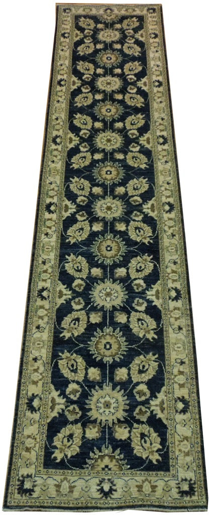 12' Feet Runner Natural Ghazni Wool Ziglar Chobi Royal BLUE #PIX-19976