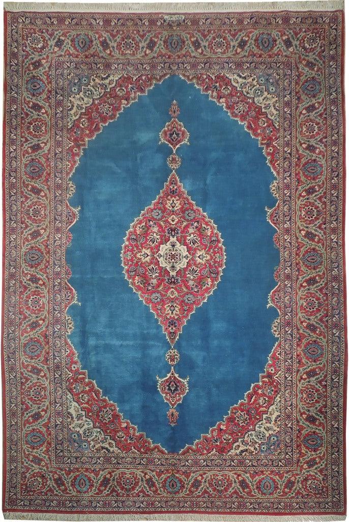 8.2 x 11.11 SIGNED Quality Genuine Persian Kashan Rug Medium Turquoise Blue #PIX-18168