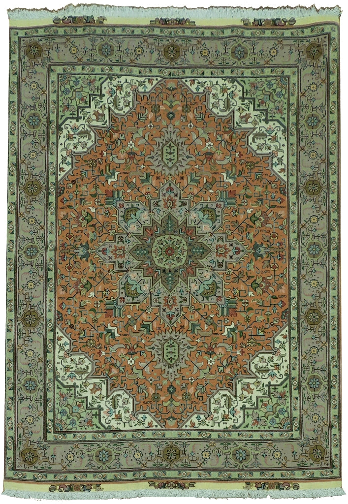4.10 x 7 Authentic Fine Quality Tabriz Rug Wool and Silk 400 KPSI Geometric #PIX-16019