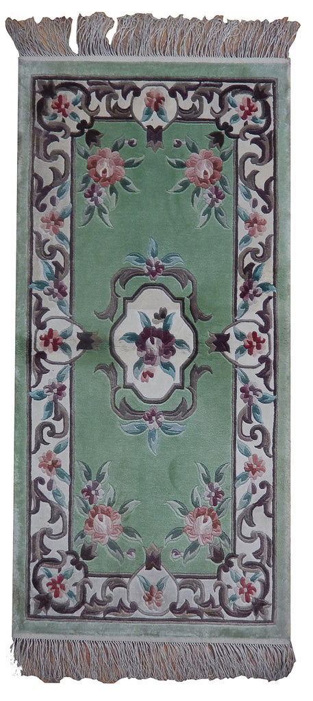2 x 4 New Aubusson Rug Bamboo Silk Light Green #PIX-23046