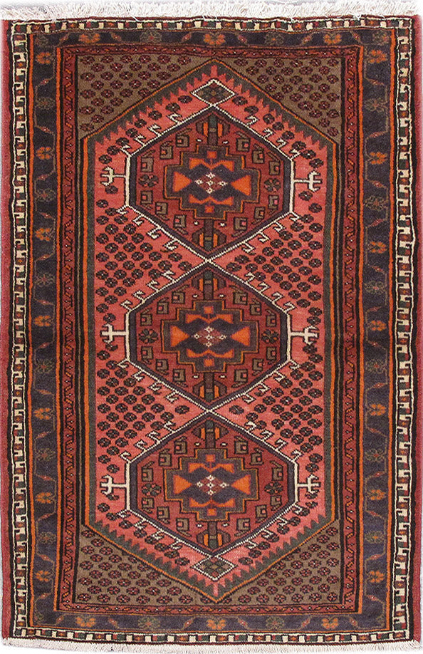 3.2 x 5 Persian Hamadan Tribal Rug Pink Red #PIX-82721