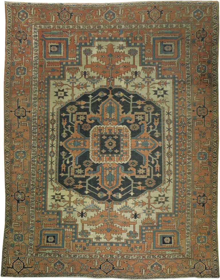 9.4 x 12 Rare Antique Serapi Rug 1930's