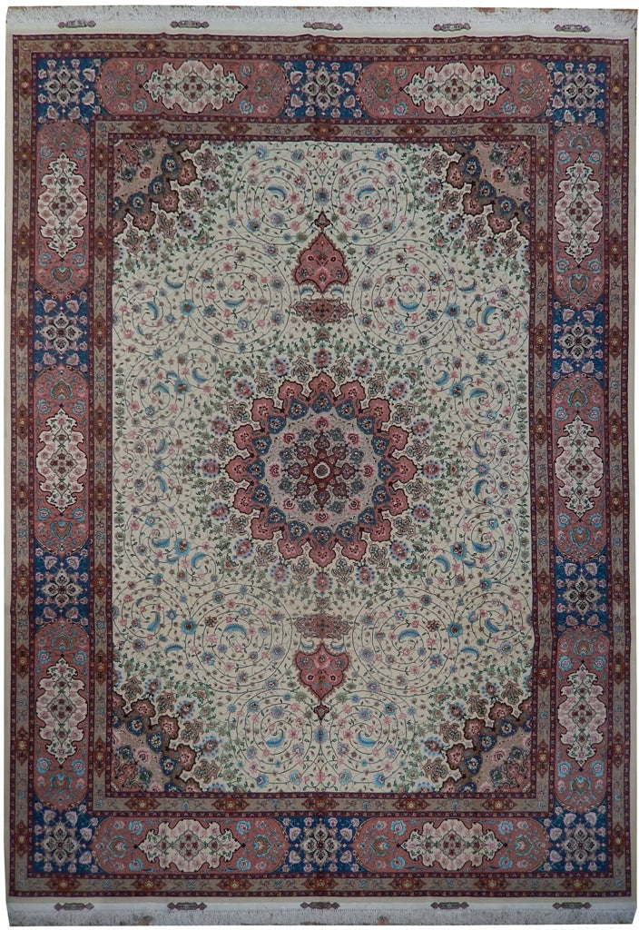 9.8 x 13.4 Super Fine Quality Authentic Persian Tabriz Rug Wool and Silk 70 Raj Handmade Iran 500 KPSI #PIX-21917