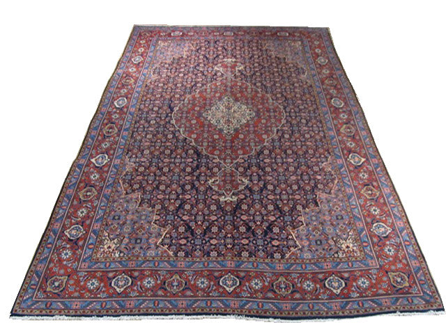 7.4 x 10.8  Blue Persian Tabriz Mahi Bijar Rug 