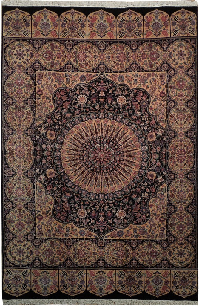 5.10 x 8.8 High Quality Wool and Silk Handmade Rug French Savonnerie BLACK #PIX-18807
