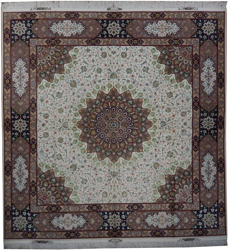 9.7 x 10 Authentic Persian 70 Raj Tabriz Rug 600 Kpsi High Quality Wool and Silk on Silk Amazing Carpet Handmade Iran #PIX-21868