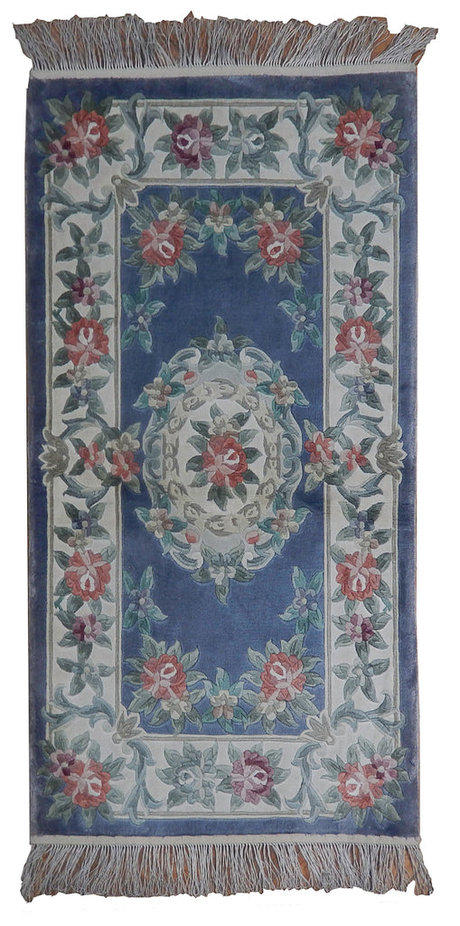 2 x 4 New Handmade Aubusson Carpet Bamboo Silk Light Blue #PIX-23045