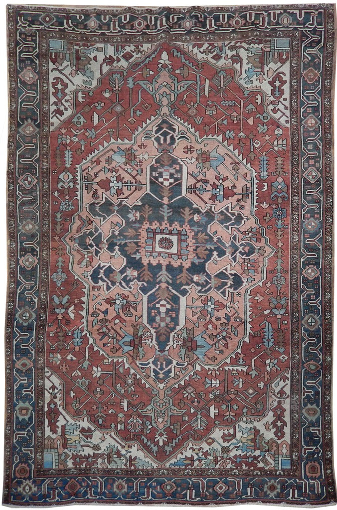 7.4 x 11 Authentic Antique Persian Serapi Rug 1930's