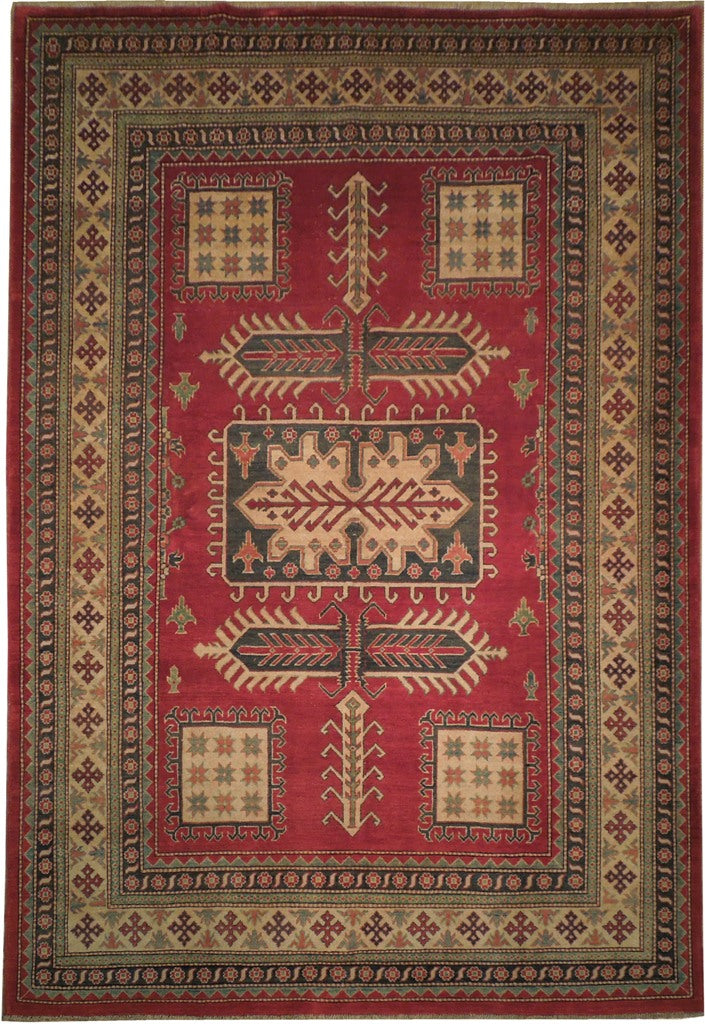 7.1 x 10.4 Orange Red Handmade Pakistan Kazak Wool Rug #PIX-19201