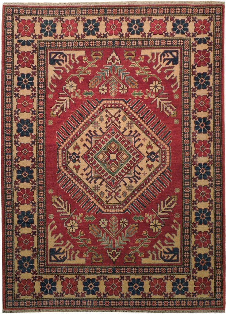 4.9 x 6.6 Hand-Knotted Afghan Kazak Rug