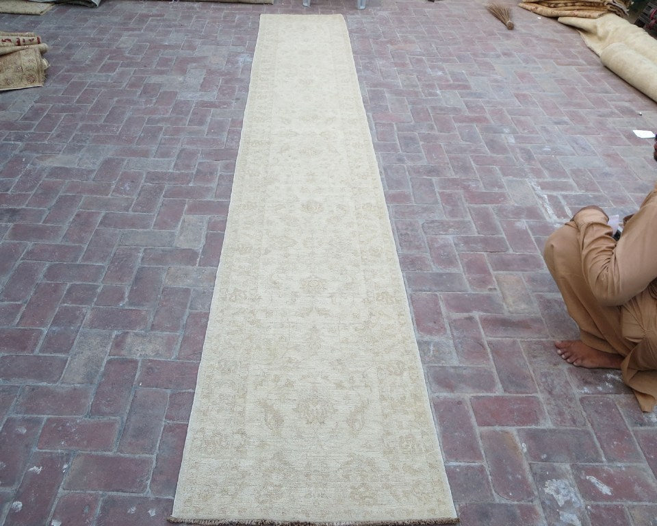 14' Feet Ziglar Handmade Runner Natural Wool Neutral Pale Colors Rug #PIX-25246