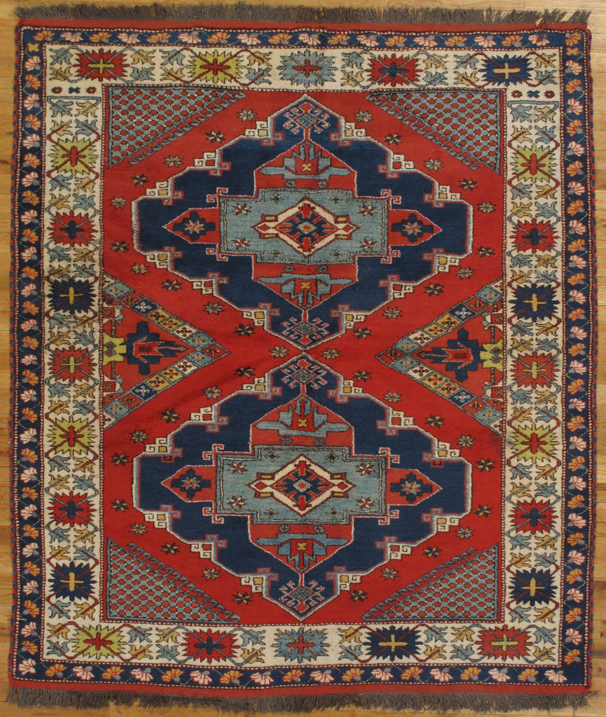 5.7 x 6.5 Hand-Knotted Afghan Kazak Rug Wool on Wool