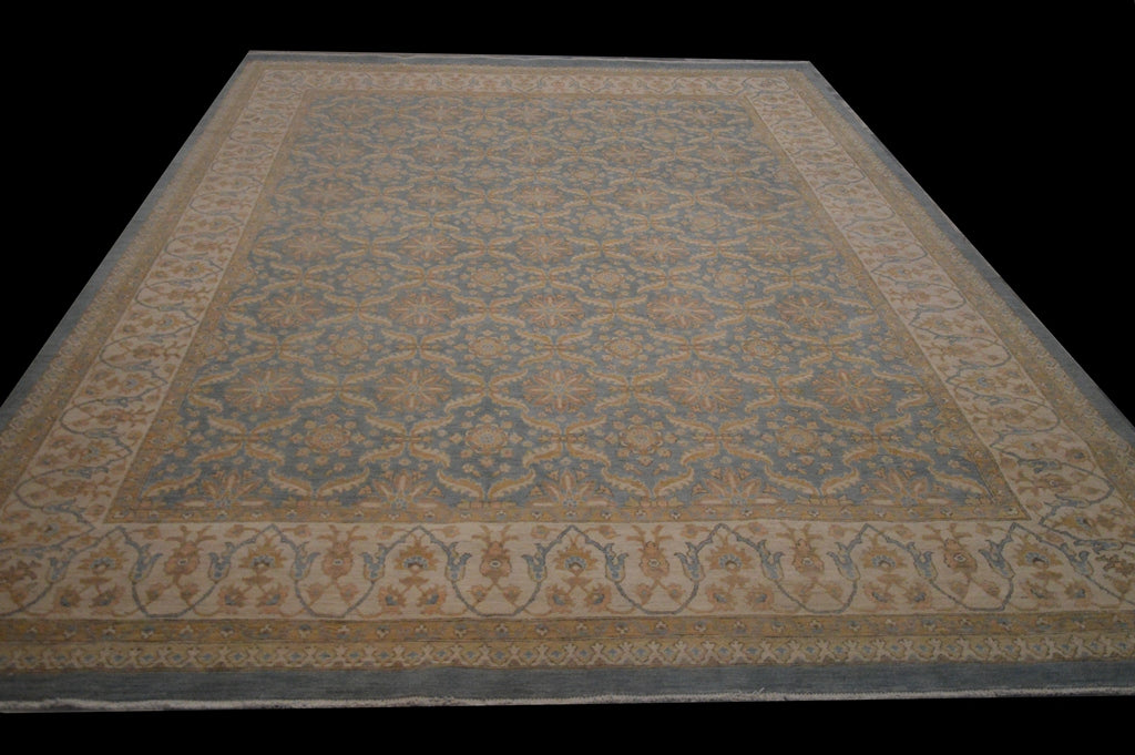 9.1 x 11.6 Light Blue Chobi Peshawar Handmade Wool Rug #PIX-28539