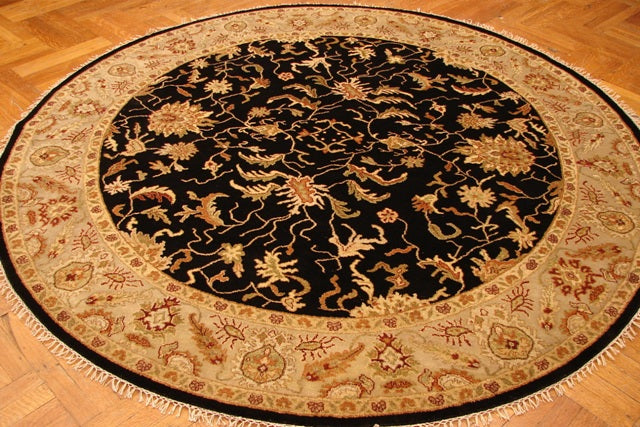 8.0 x 8.0 ROUND Quality Wool Handmade Rug BLACK  #PIX-14311