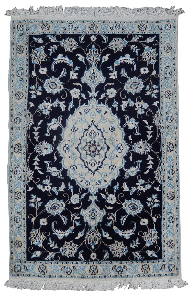 2.6 x 4 Persian Nain Rug Wool and Silk Blue