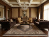 Load image into Gallery viewer, Luxurious living room with dark wood furniture, a chandelier, and decorative elements.