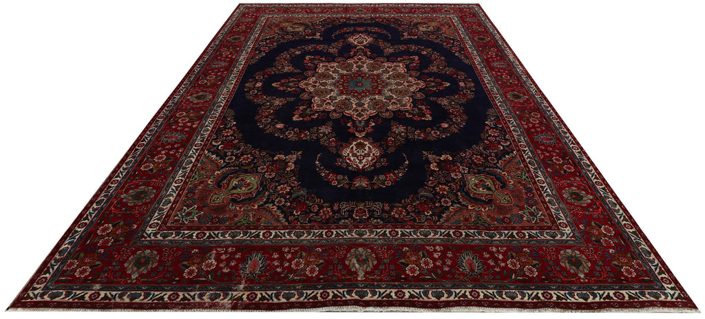 9.6 x 12.7 Persian Hand-knotted Wool Rug Navy Blue PK115