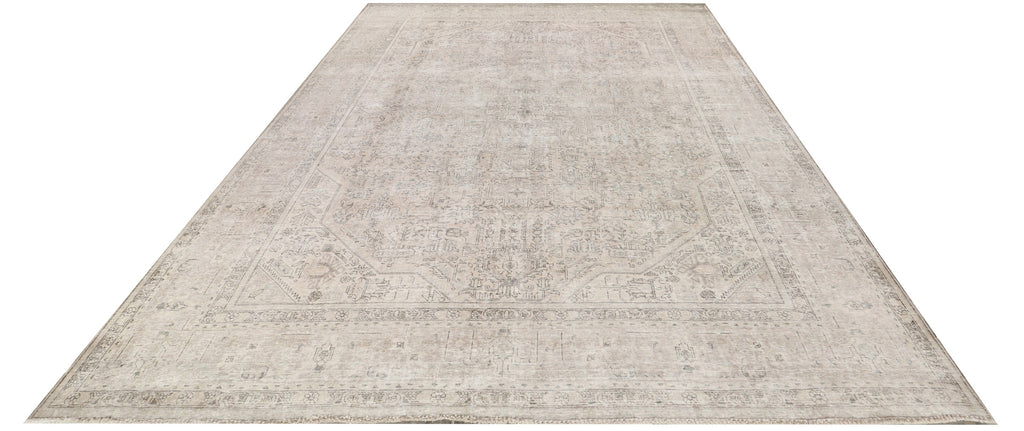 10' x 12' Persian Vintage Rug  Hand-knotted Rug Faded Pastels Light Gray Overdyed Pre-Owned PK124