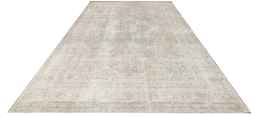 8' x 11' Distressed Vintage Hand-knotted Persian Rug Light Gray Overdyed Pre-Owned PK126