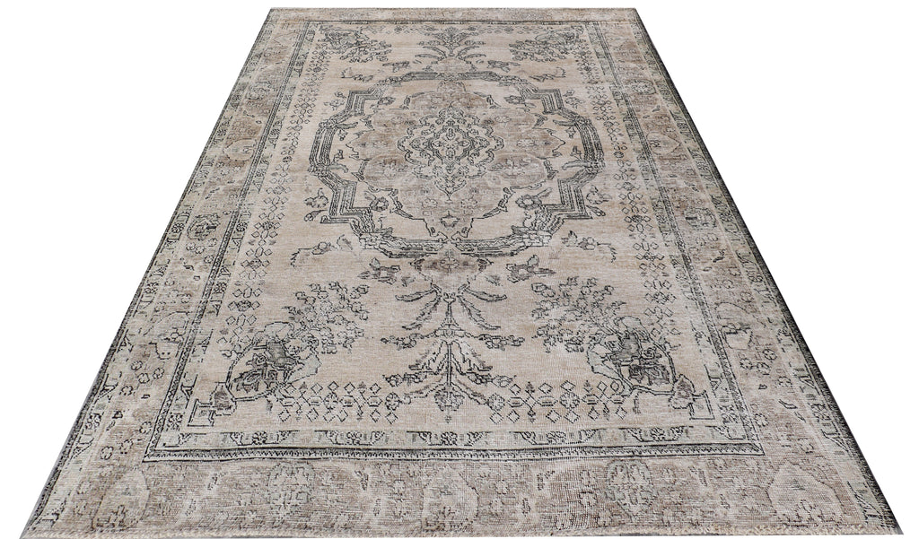 7' x 10' Vintage Persian Tabriz Distressed RugHand-knotted Rug  Light Gray  PK139