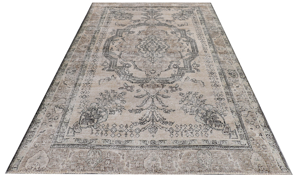 7' x 10' Vintage Persian Tabriz Distressed RugHand-knotted Rug  Light Gray  PK139